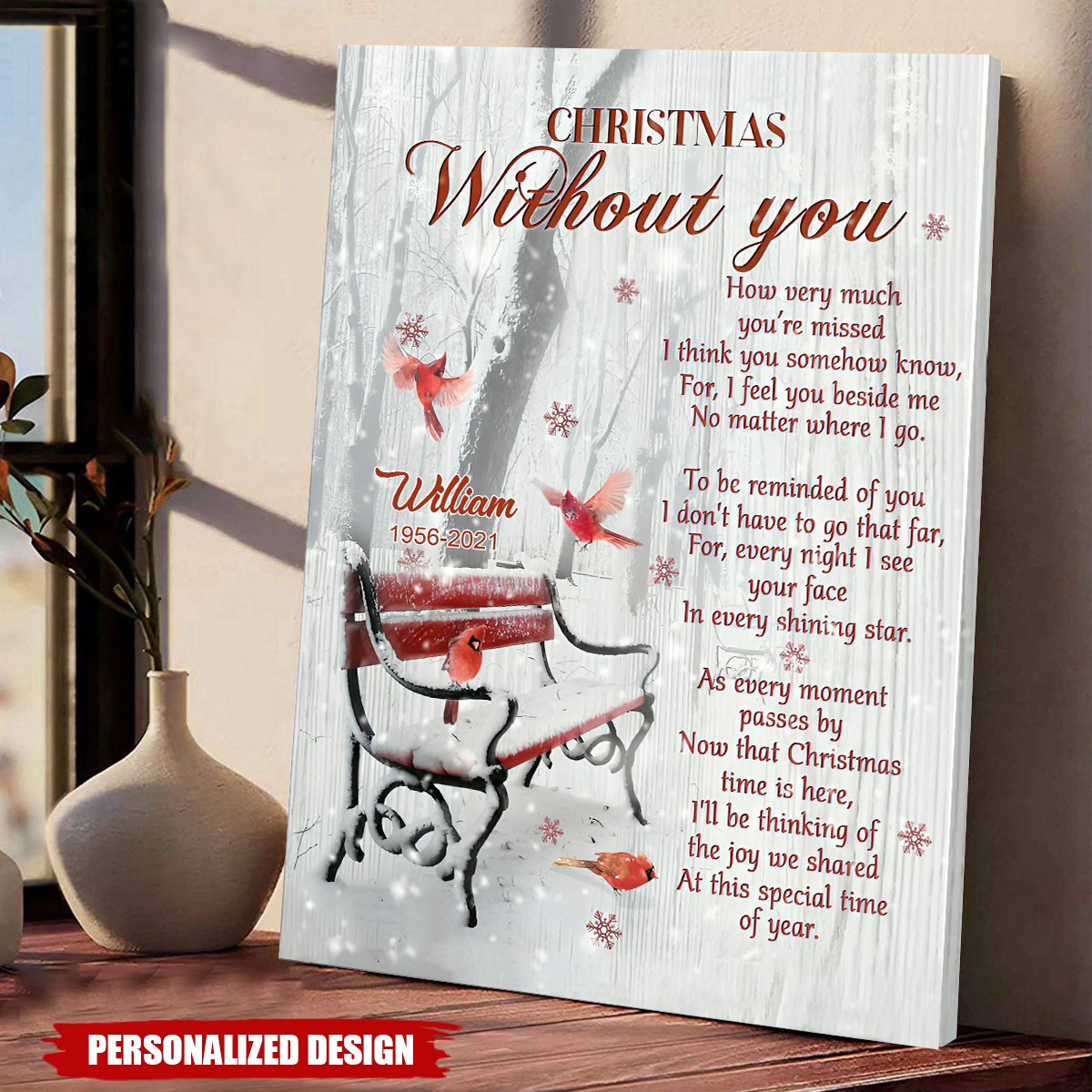Christmas Without You - Personalized Custom Cardinal Memorial Canvas / Poster