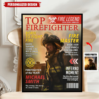 Personalized Firefighter Magazine Cover Poster / Canvas