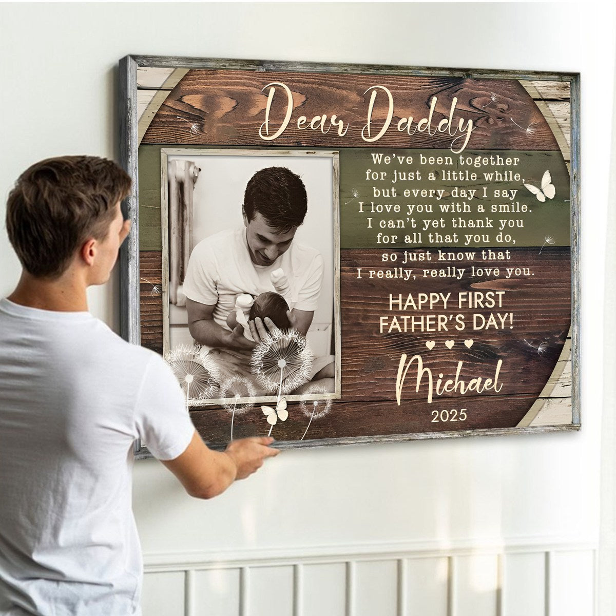 Personalized First Father’s Day Photo Canvas / Poster - Custom Poem Gift from Baby