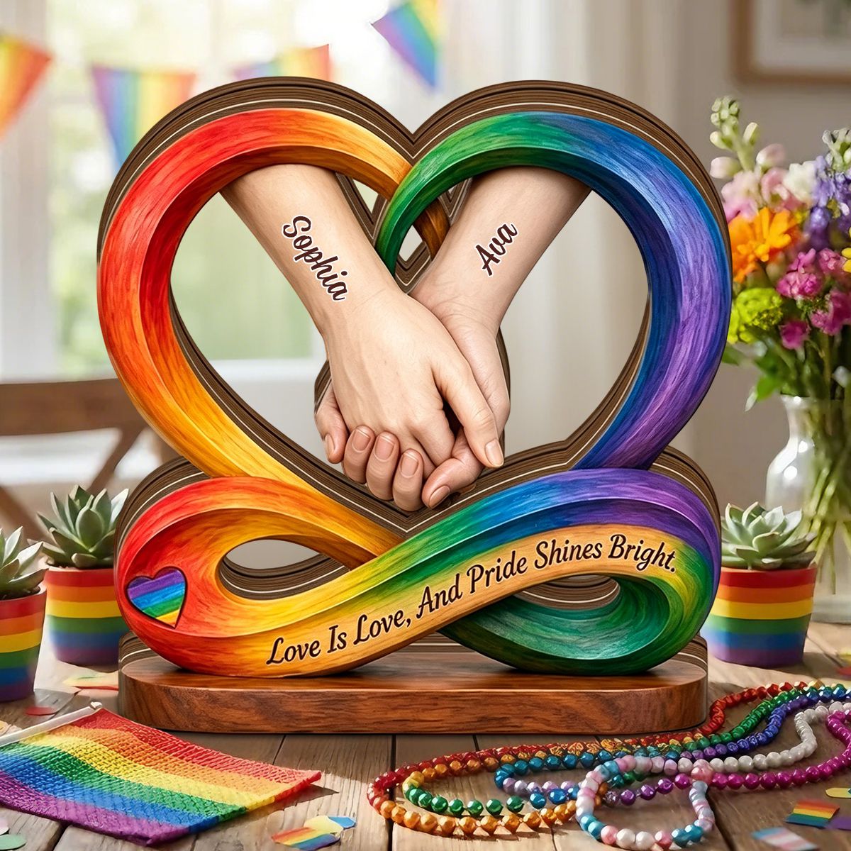 Custom Lgbtq Pride Wooden Plaque personalization view for Couples