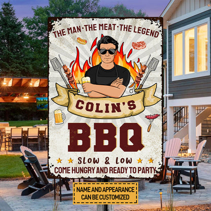 Grilling The Man The Meat The Legend - Personalized Custom Classic Metal Signs