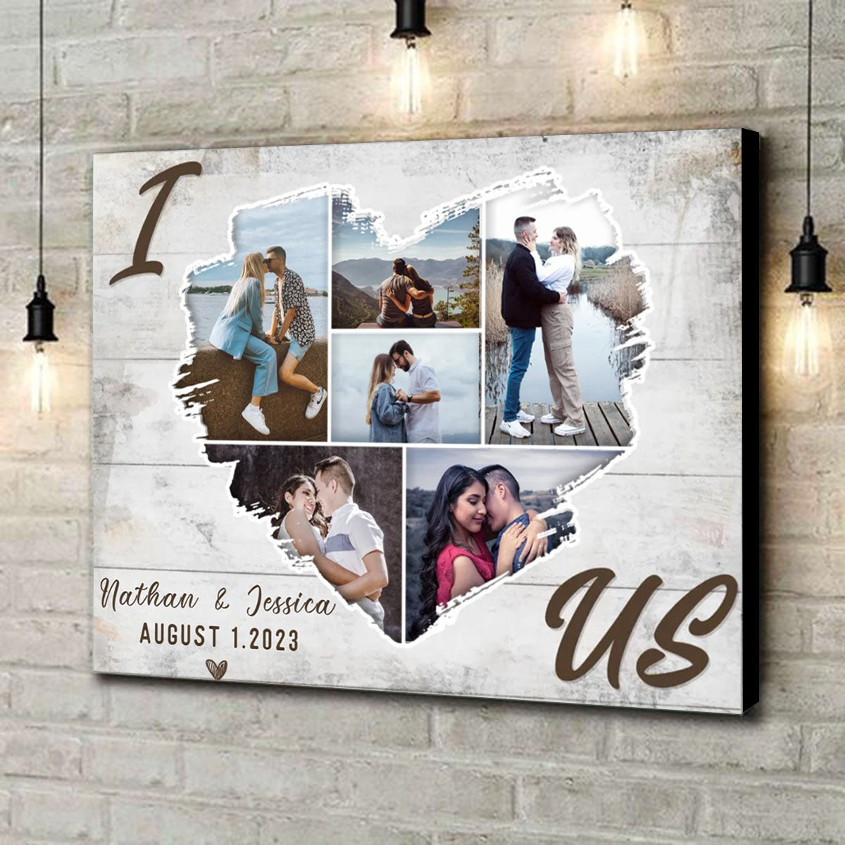 Personalized Heart Photo Collage Canvas / Poster - Custom Wall Art for Couples