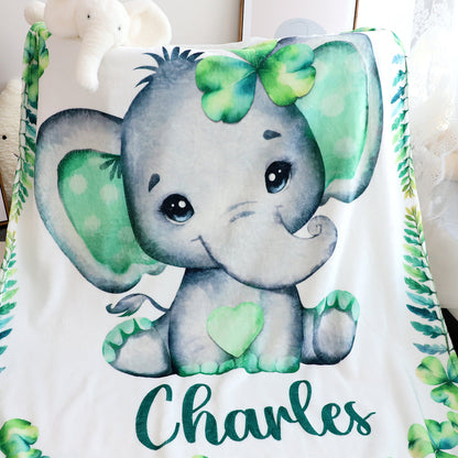 Personalized Clover Elephant Blanket with Name - Keepsake Gift for Kids