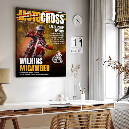 Personalized Motocross Magazine Cover Poster / Canvas - Custom Dirt Bike Rider Photo Gift for MX Lovers