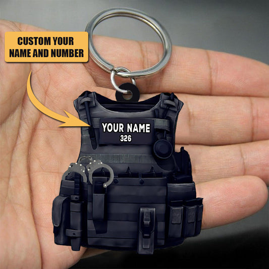 Personalized Police Vest Keychain: Custom Name & Number Hero Tribute