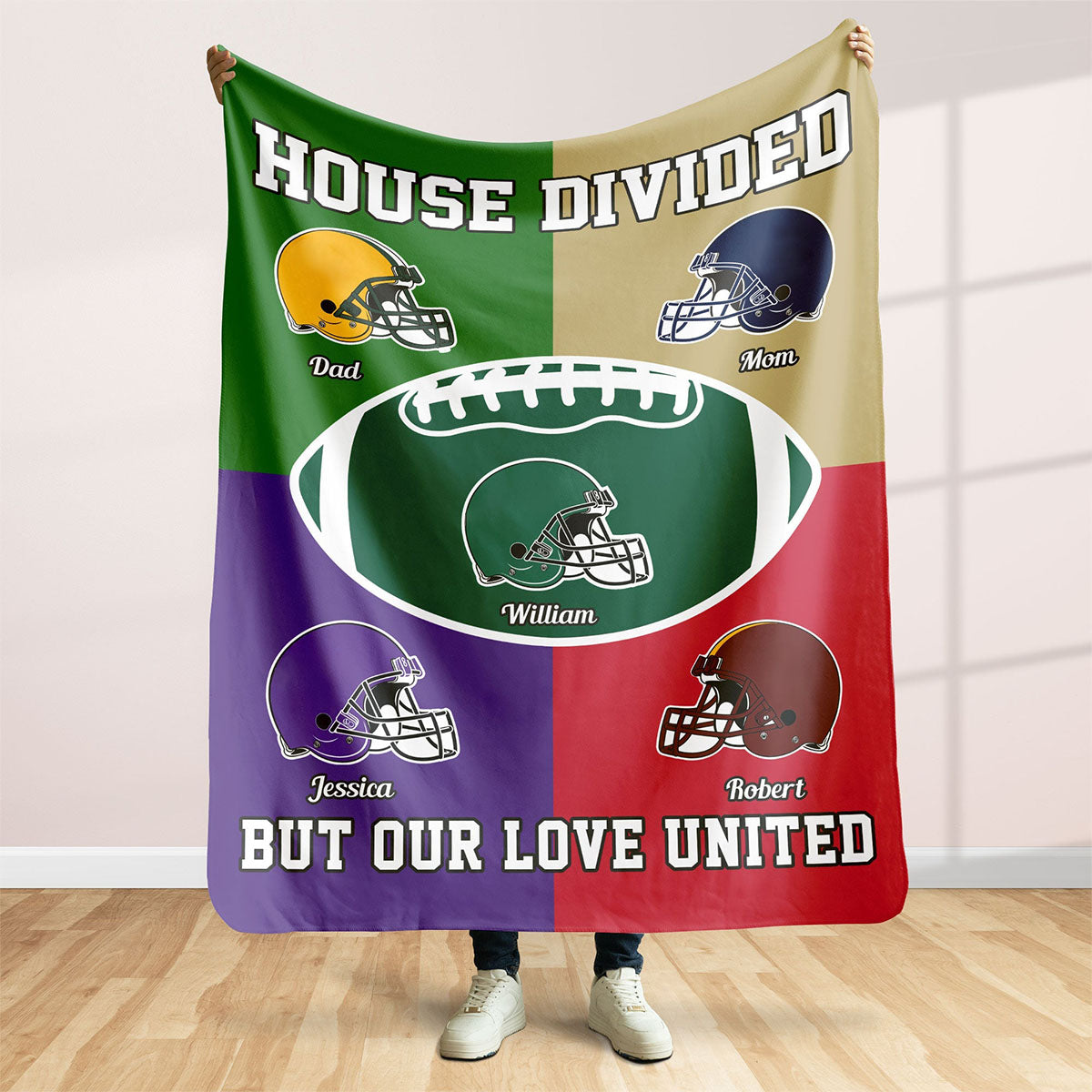 Personalized Multiple-color patchwork Blanket - Gift for American Football Lovers, Family, Couple