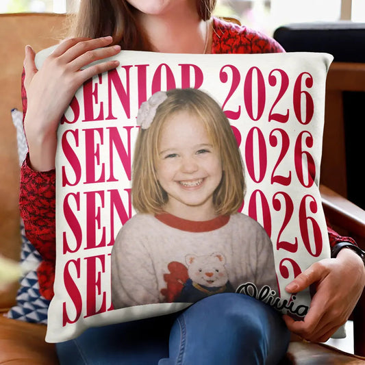 Custom Senior 2026 Photo Pillow personalization view for Daughter/Granddaughter
