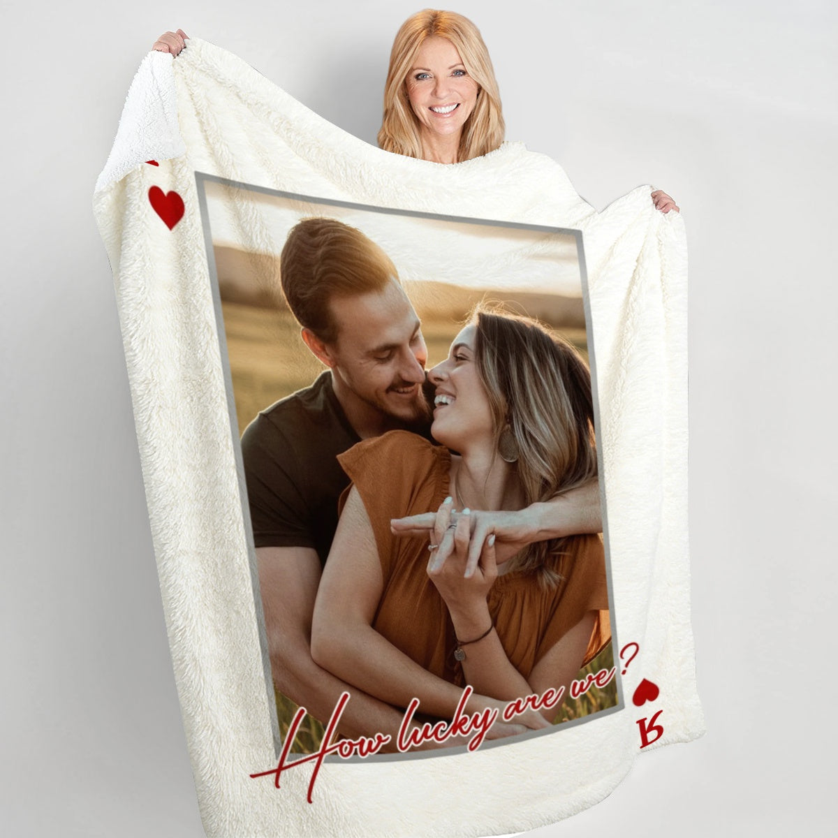 Personalized “Playing Cards” Photo Blanket - Custom Anniversary Gift for Couple