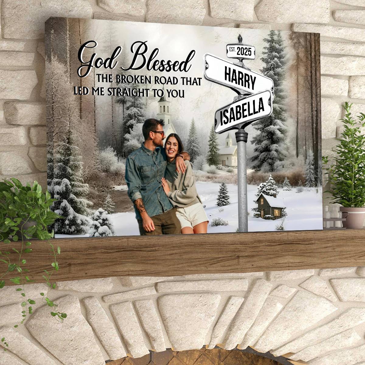 Classic Crossroad Of Love - Personalized Custom Couple Photo Anniversary Canvas / Poster