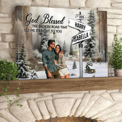 Classic Crossroad Of Love - Personalized Custom Couple Photo Anniversary Canvas / Poster