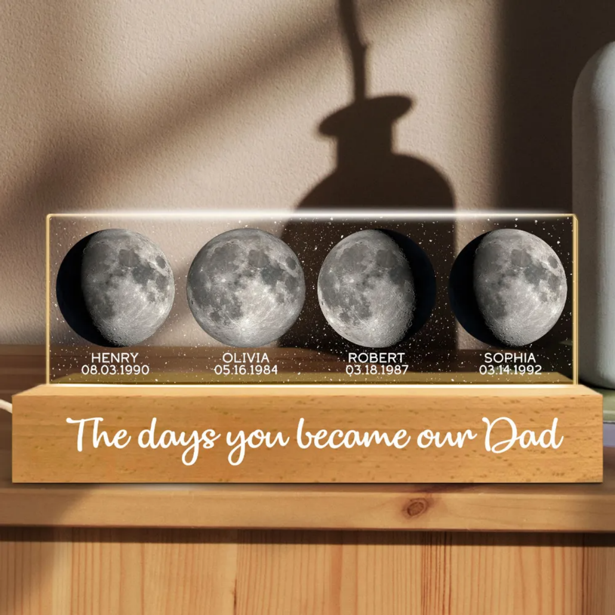 The Day You Became Our Dad - Personalized Custom Starry Moon Phase LED Night Light