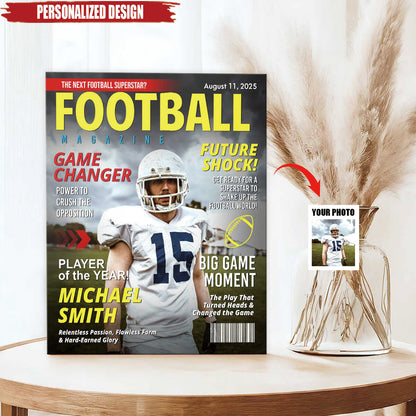 Custom Football Magazine Cover Poster / Canvas - Personalized Gift For Football Player