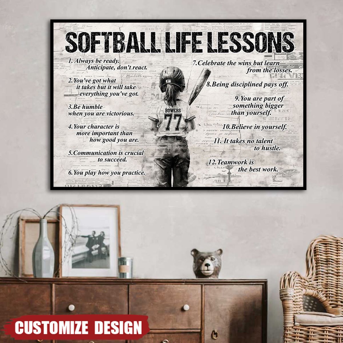 Personalized Softball Girl Poster / Canvas - Custom Gift For Young Softball Fans