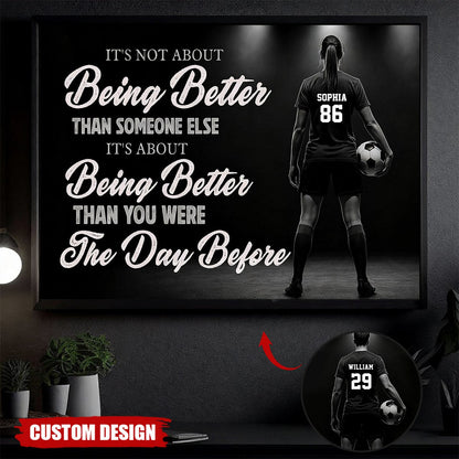 “It’s About Being Better” Motivational Soccer Canvas / Poster - Personalized Wall Art for Girls