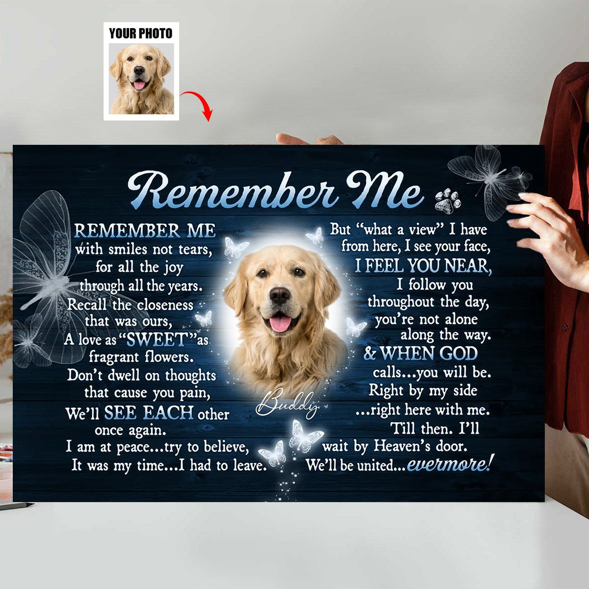 Personalized “Remember Me” Dog Memorial Canvas / Poster - Custom Photo Remembrance