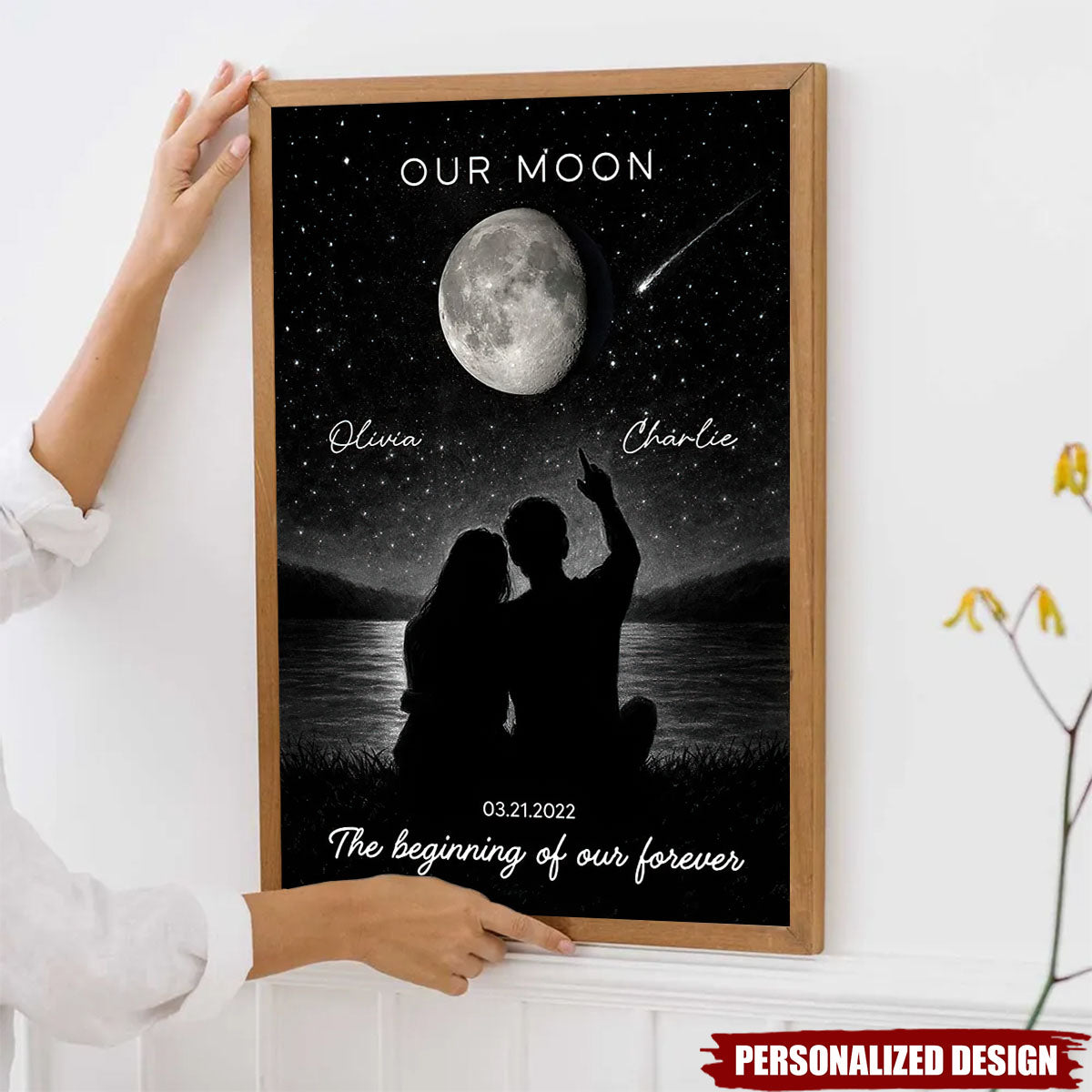 Personalized Night Sky Couple Moon Phase Poster / Canvas - Custom Valentine's Day Gift