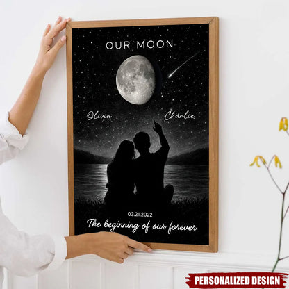 Personalized Night Sky Couple Moon Phase Poster / Canvas - Custom Valentine's Day Gift