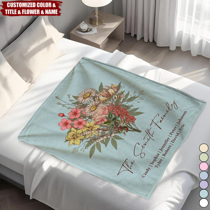 Personalized Family Boho Birth Flower Bouquet Flowers Blanket - Gift For Mom, Grandma, Family