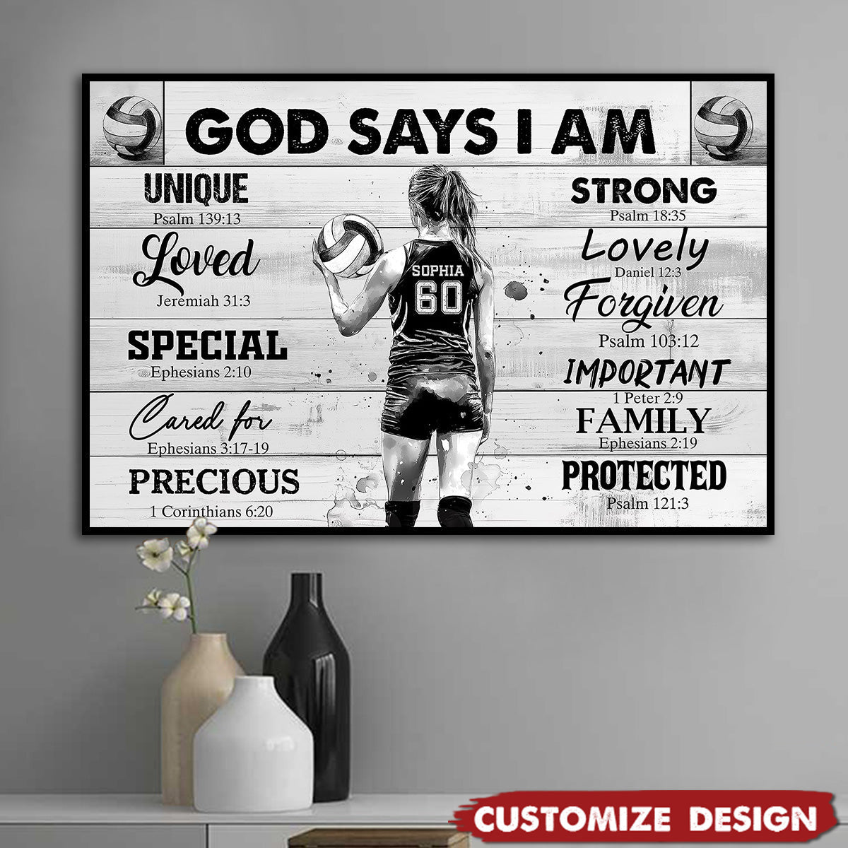 “God Says I Am” Personalized Volleyball Poster / Canvas - Custom Gift for Girls & Volleyball Lovers