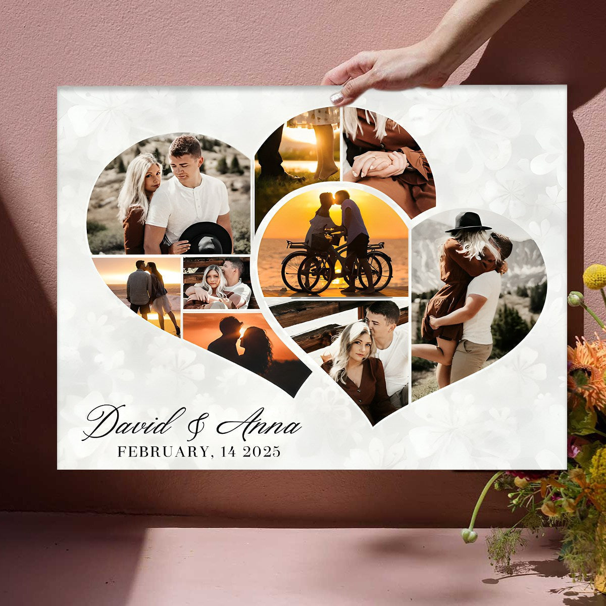 Personalized Two Hearts Entangled Photo Collage Canvas / Poster - Love Story Anniversary Gift For Couples