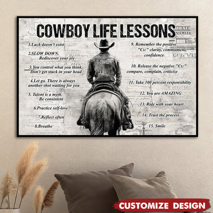Personalized Cowboy Life Lessons Poster / Canvas - Gift For Cowboy