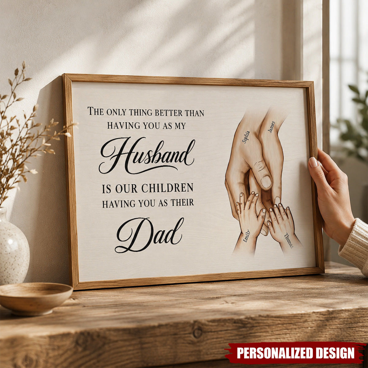 Personalized Husband And Dad Hands Canvas personalization view for Husband