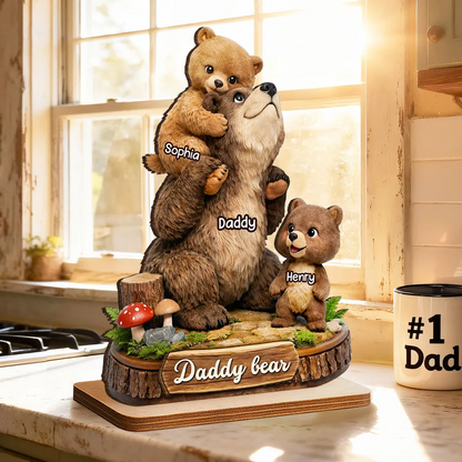 Personalized Daddy Bear Wooden Plaque personalization view for Dad