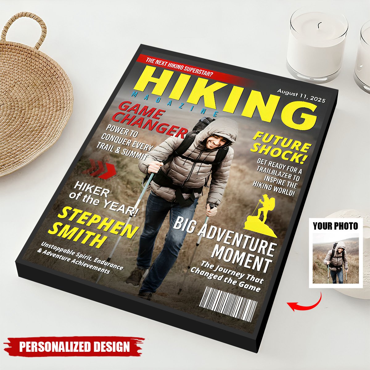 Custom Hiking Magazine Cover Poster / Canvas (Upload Your Photo) - Gift for Hiking Lovers