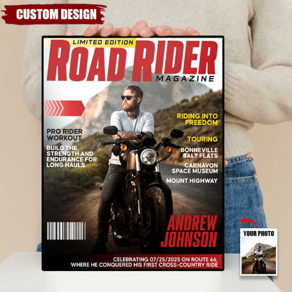 Personalized Road Rider Magazine Cover Poster / Canvas - Motorcycle Gift for Riders