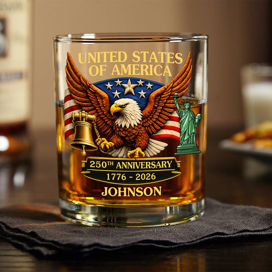 United State Of America 250th Anniversary - Personalized Whiskey Glass - Custom Name