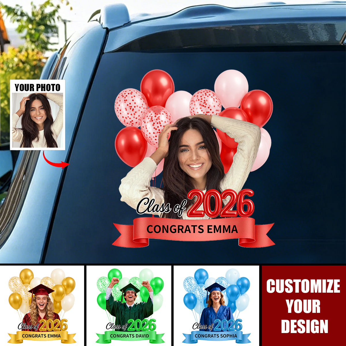 Personalized Photo Car Window Decal - Class of 2026 Graduation Sticker