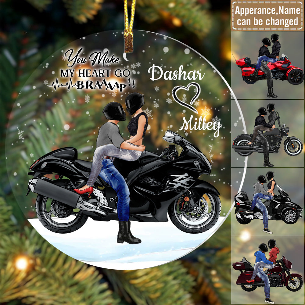 You Make My Heart Go Braaap - Personalized Riding Couple Acrylic Ornament