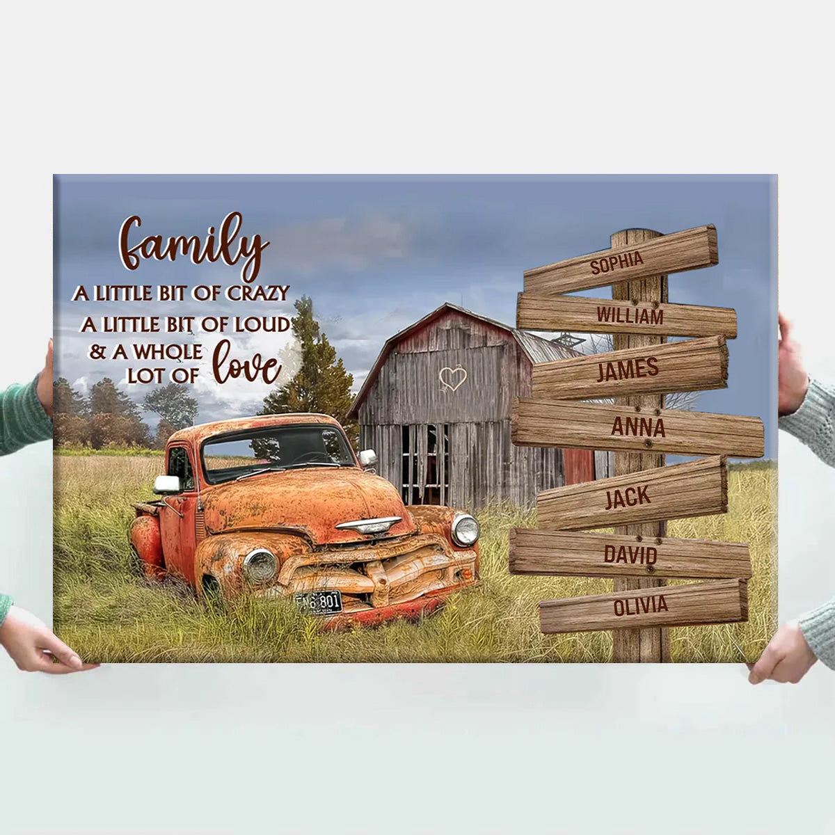 Personalized Family Rustic Canvas: "Crazy, Loud & A Whole Lot of Love"