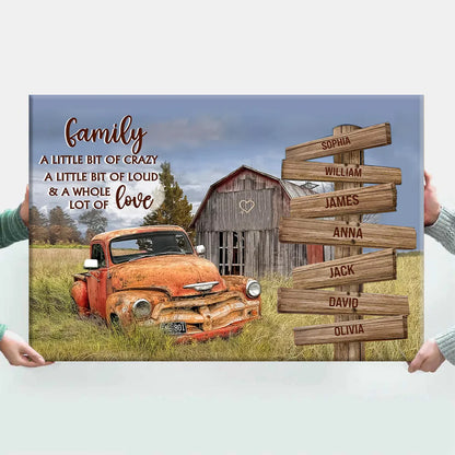 Personalized Family Rustic Canvas: "Crazy, Loud & A Whole Lot of Love"