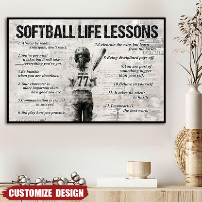 Personalized Softball Girl Poster / Canvas - Custom Gift For Young Softball Fans