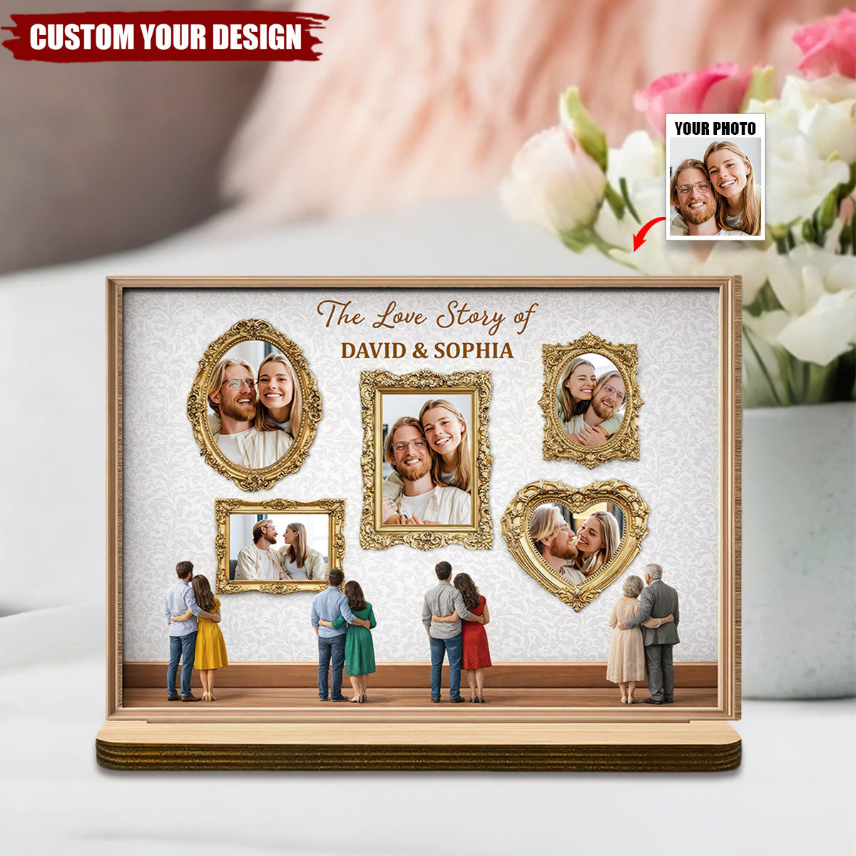 The Love Story Of - Personalized Ornate Frame Wood Plaque
