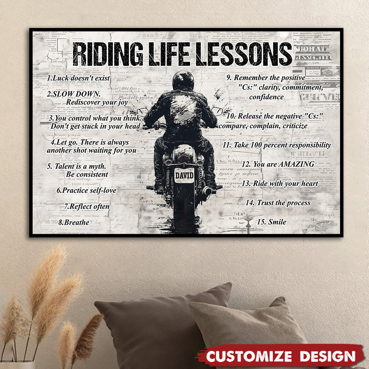Personalized Quote Riding Life Lessons Poster / Canvas - Motivational Gift For Biker