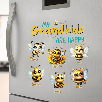 Personalized "My Grandkids Are Happy" Bee Sticker - Custom Grandchildren Names Honeybee Decal for Refrigerator, Kitchen Decor - Unique Gift for Grandparents