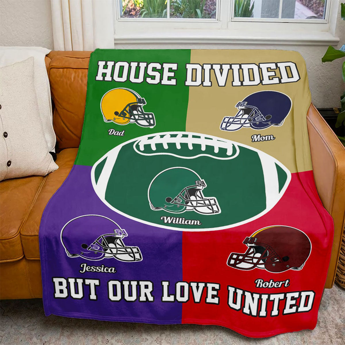 Personalized Multiple-color patchwork Blanket - Gift for American Football Lovers, Family, Couple
