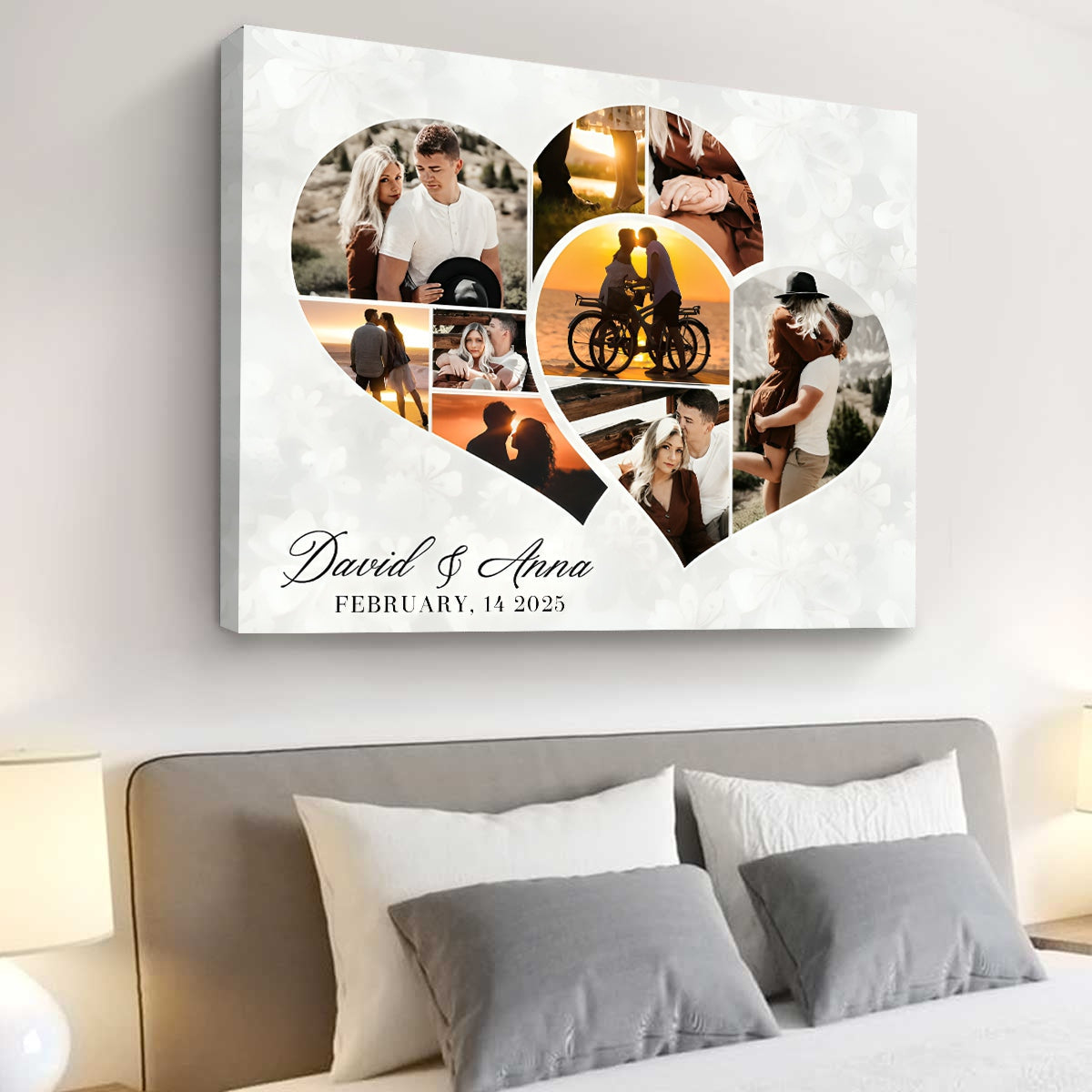 Personalized Two Hearts Entangled Photo Collage Canvas / Poster - Love Story Anniversary Gift For Couples