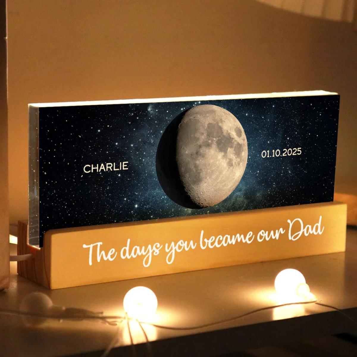 The Day You Became Our Dad - Personalized Custom Starry Moon Phase LED Night Light