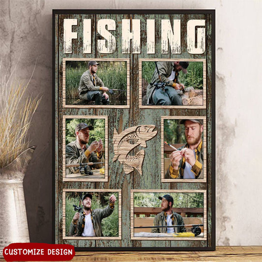 Personalized Fishing Collage Poster / Canvas - Custom Photo Wall Art for Anglers