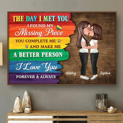The Day I Met You - Personalized Half LGBT Flag Couple Poster / Canvas