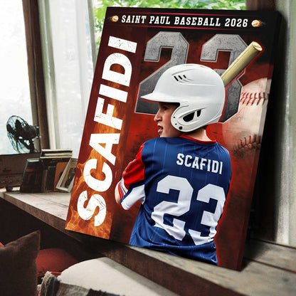 Custom Baseball Senior Portrait Canvas / Poster - Personalized with Name & Number