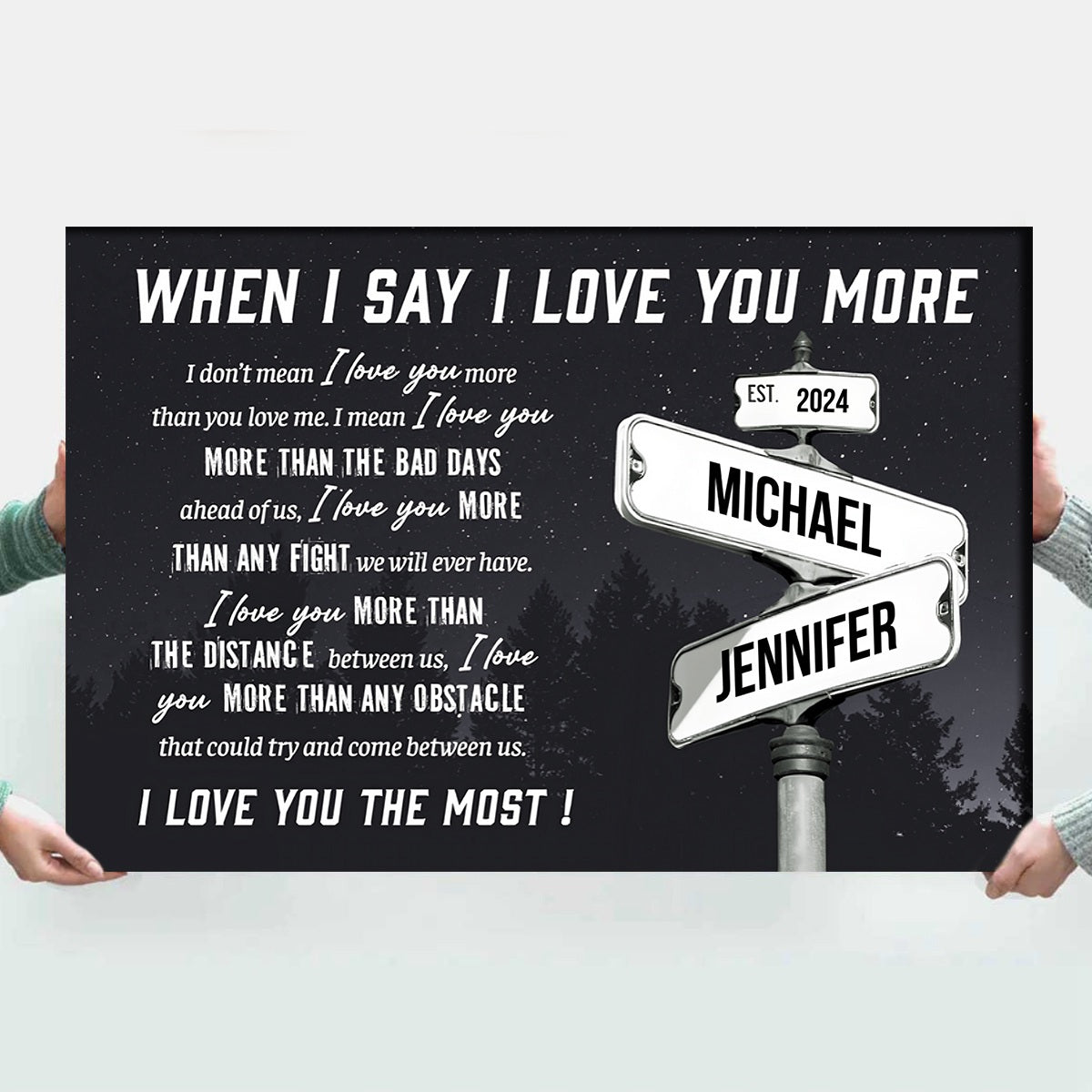 Personalized I Love You More Street Sign - Custom Names Date Canvas / Poster