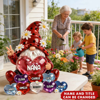 Grandma Gnome with Grandkids Names - Personalized Acrylic Block Plaque