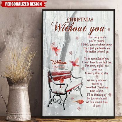 Christmas Without You - Personalized Custom Cardinal Memorial Canvas / Poster