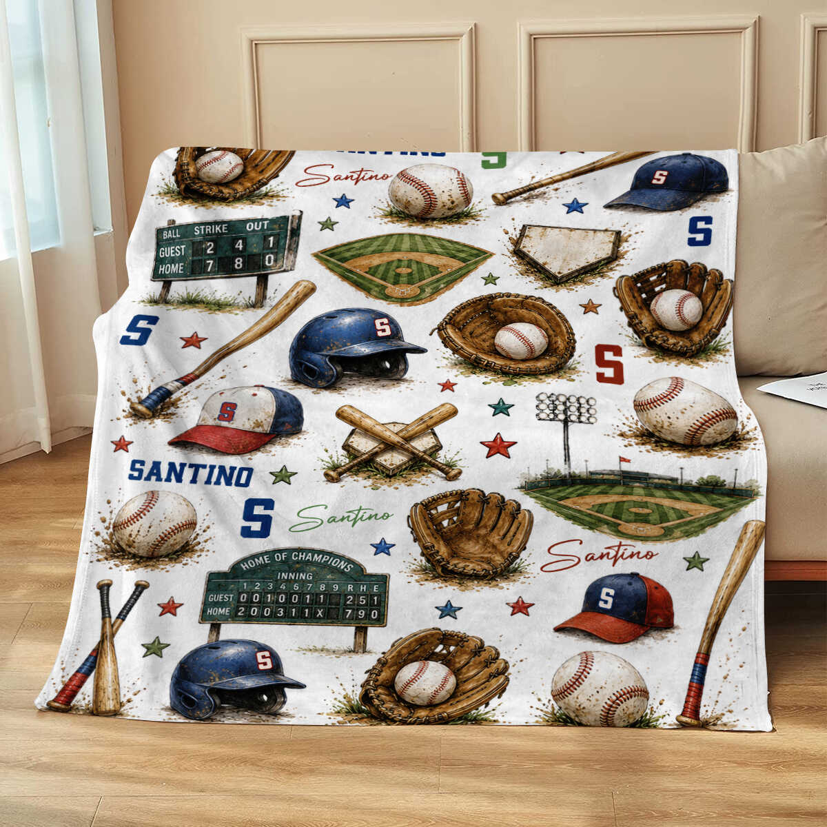 Blanket material and size view - Personalized Baseball Blanket