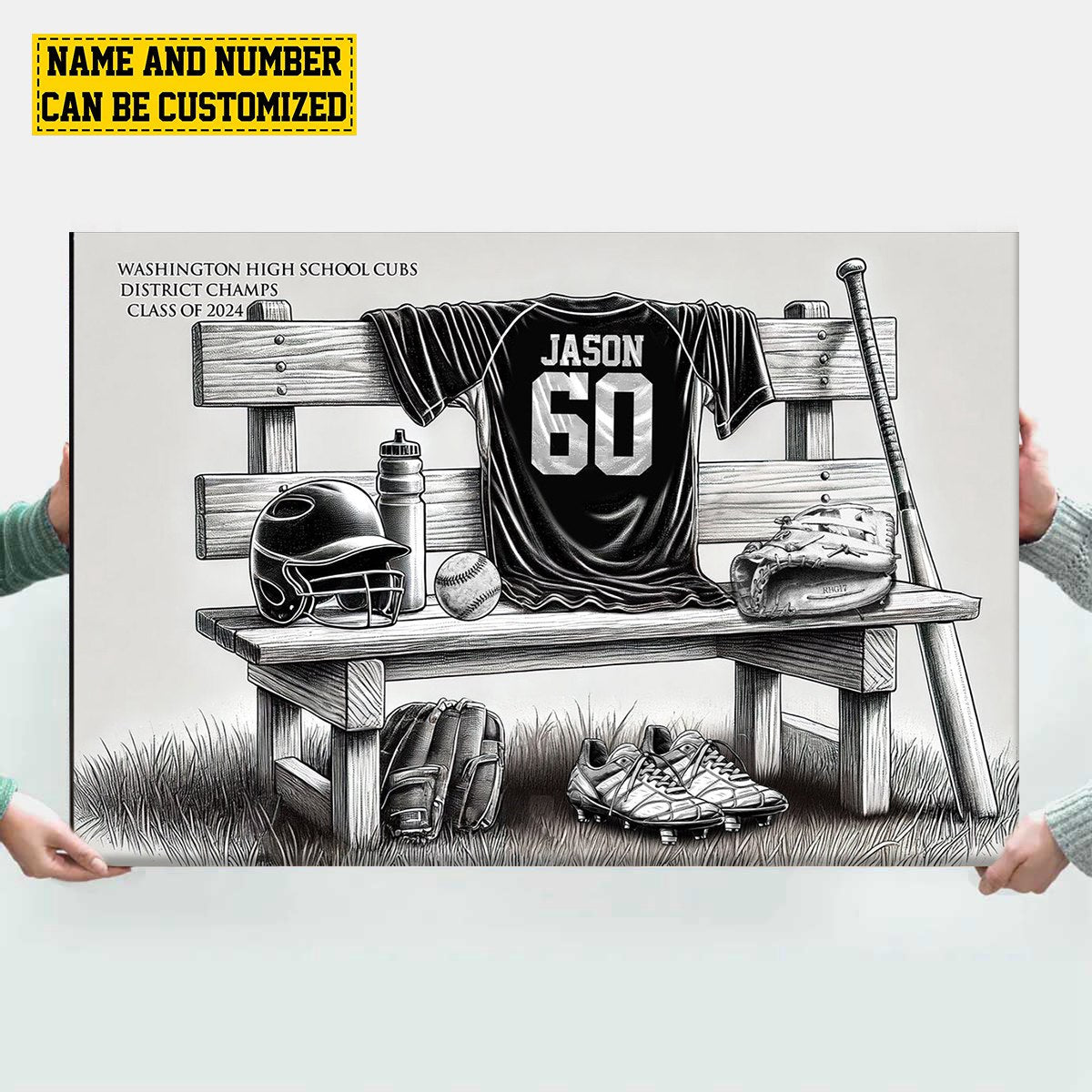 Canvas / Poster material and size view - Custom Baseball Team Canvas
