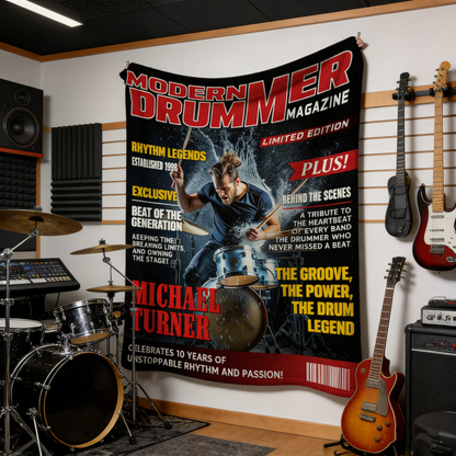 Personalized Drummer Magazine Cover Blanket - Custom Music Gift for Band Members